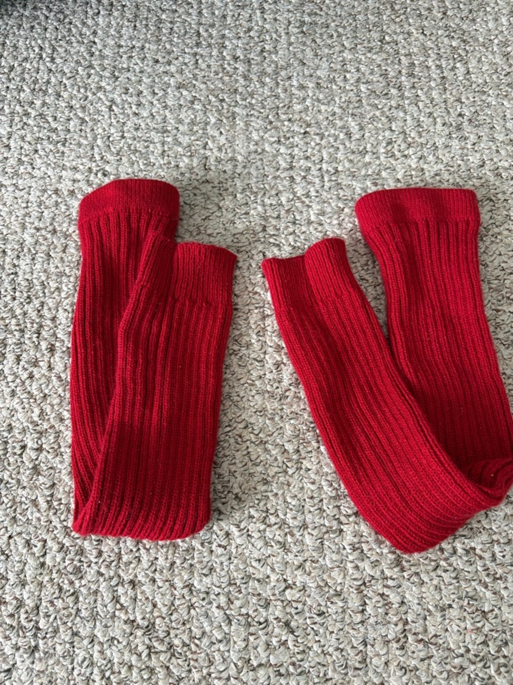 Pair of Red Ribbed Knit Leg Warmers - Like New